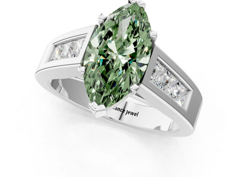 White gold Fancy Green Marquise Cut Cut Channel Set Solitaire Ring with Four-Prong Setting_13