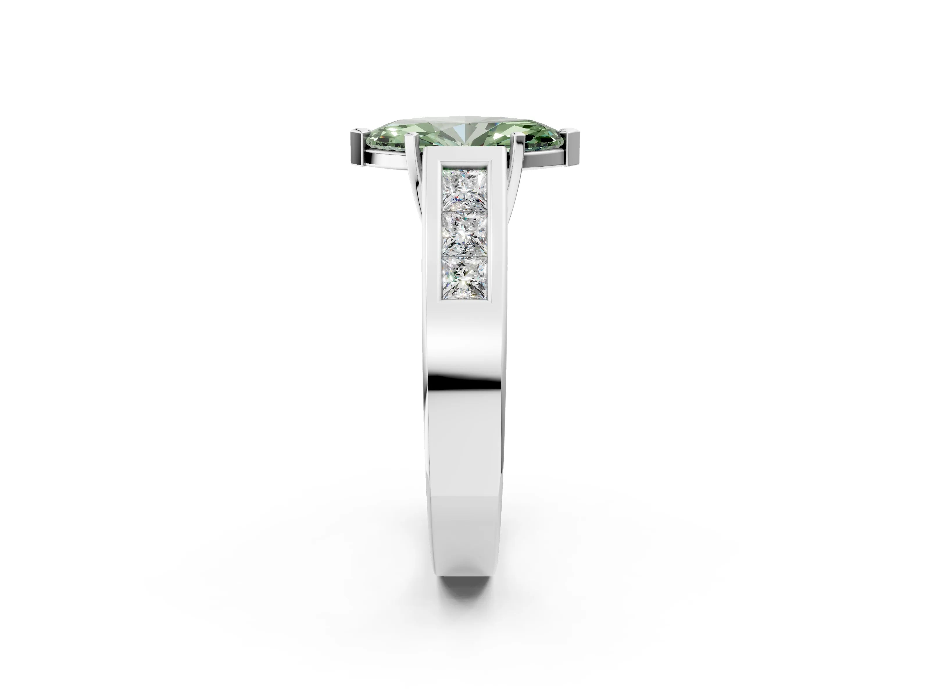 White gold Fancy Green Marquise Cut Cut Channel Set Solitaire Ring with Four-Prong Setting_14