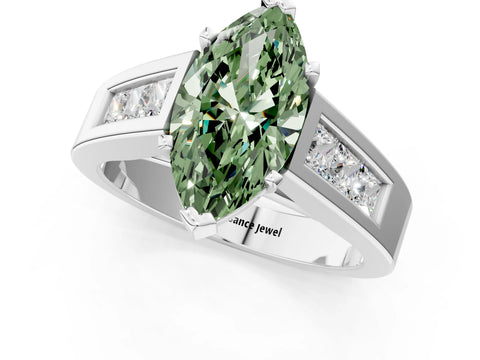 White gold Fancy Green Marquise Cut Cut Channel Set Solitaire Ring with Four-Prong Setting_1