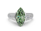 White gold Fancy Green Marquise Cut Cut Diamond Channel Set Pave Band with Tension Prong Setting