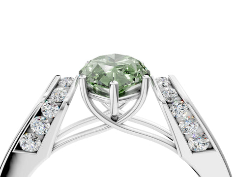 White gold Fancy Green Marquise Cut Cut Diamond Channel Set Solitaire Ring with Four-Prong Setting_136