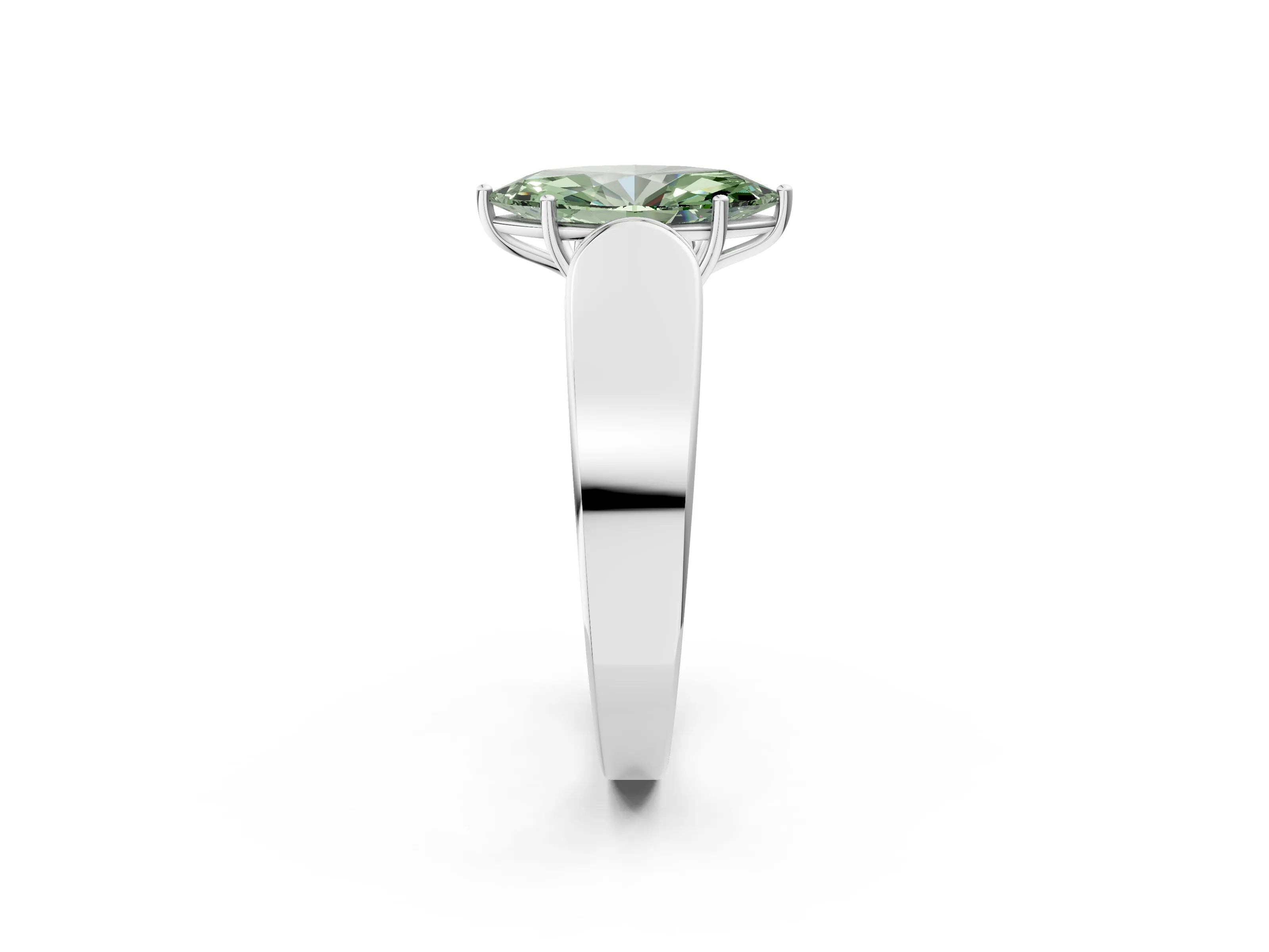 White gold Fancy Green Marquise Cut Cut Diamond Channel Set Solitaire Ring with Four-Prong Setting_2