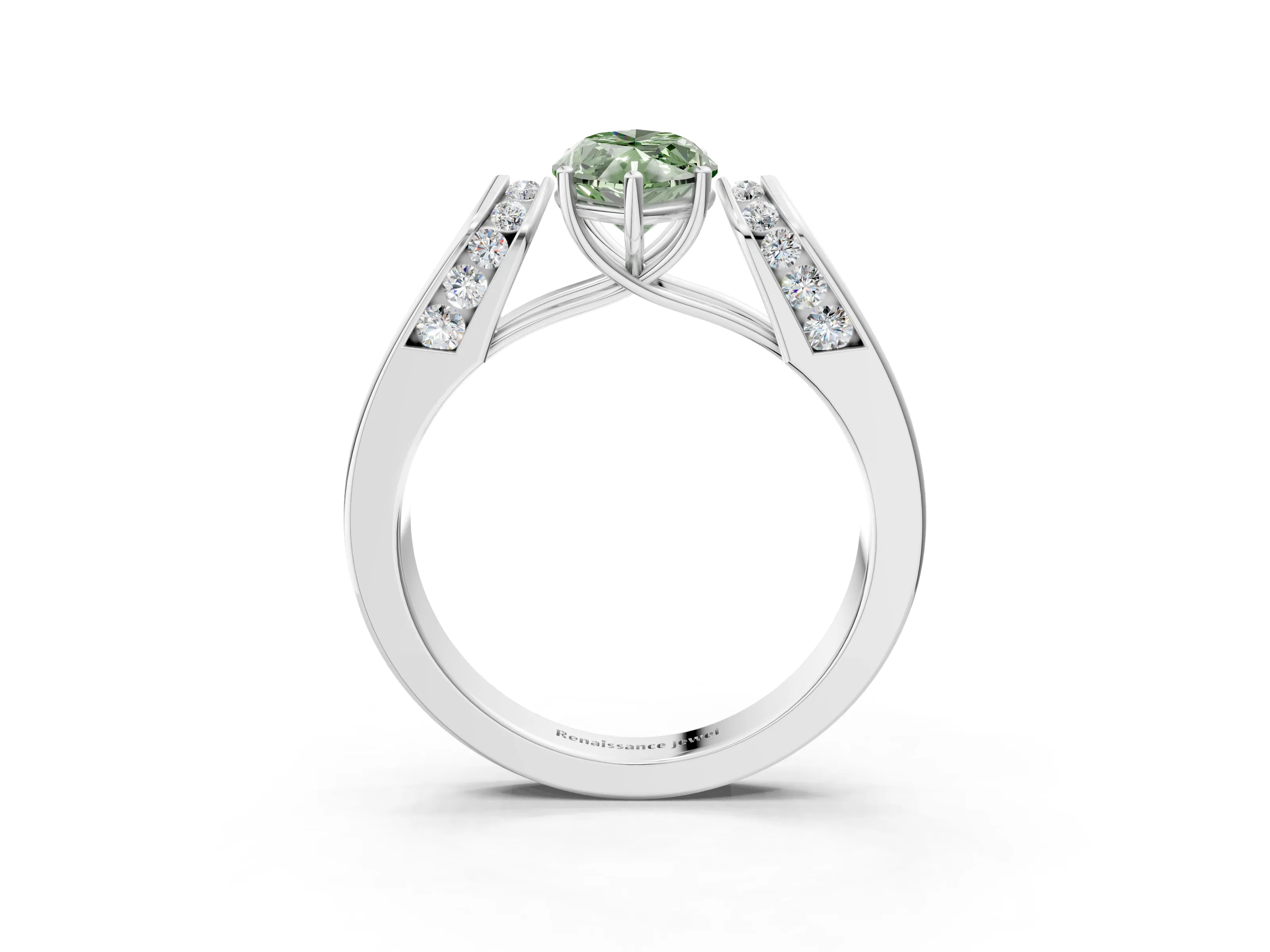White gold Fancy Green Marquise Cut Cut Diamond Channel Set Solitaire Ring with Four-Prong Setting_3