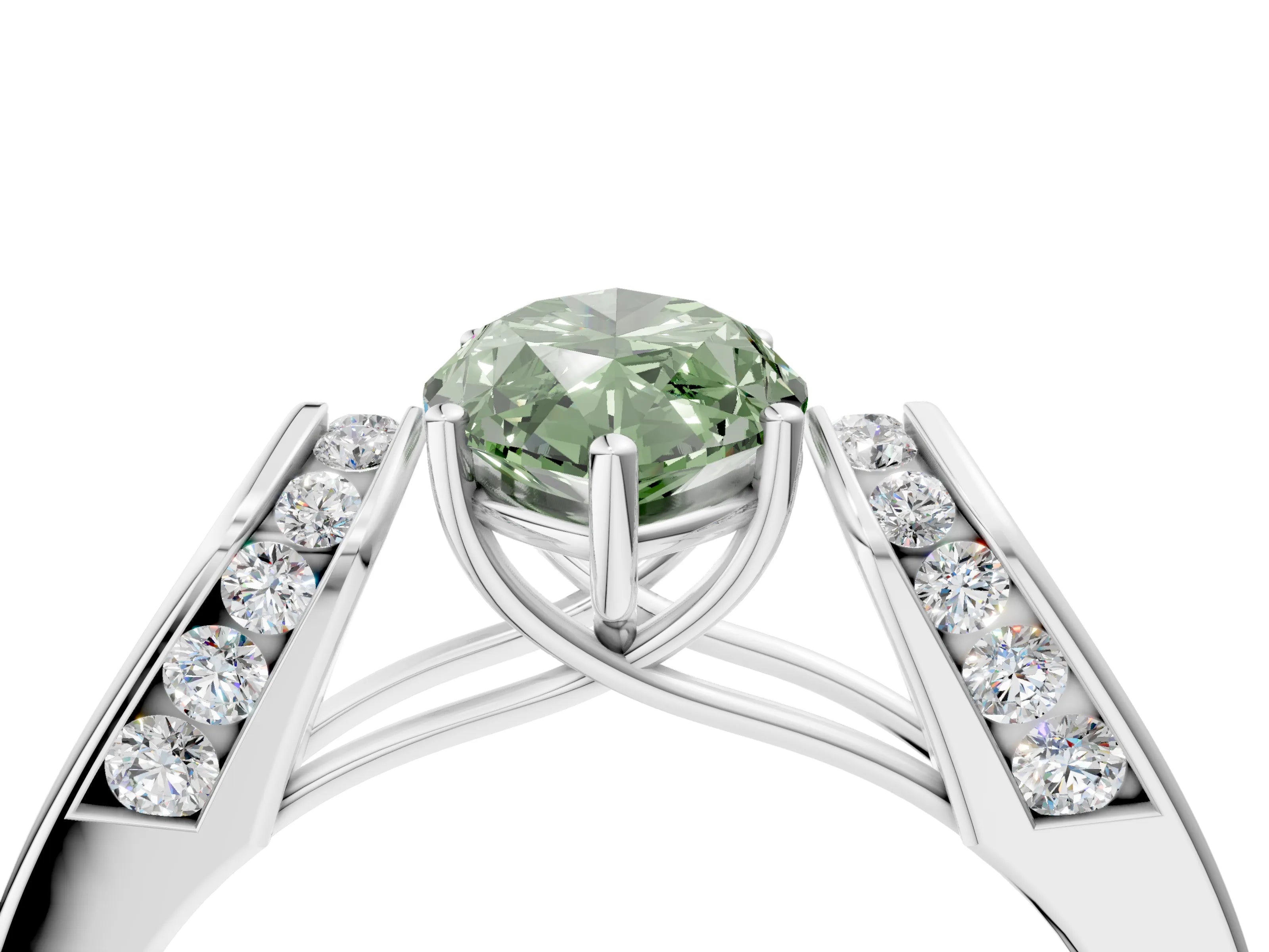 White gold Fancy Green Marquise Cut Cut Diamond Channel Set Solitaire Ring with Four-Prong Setting_4