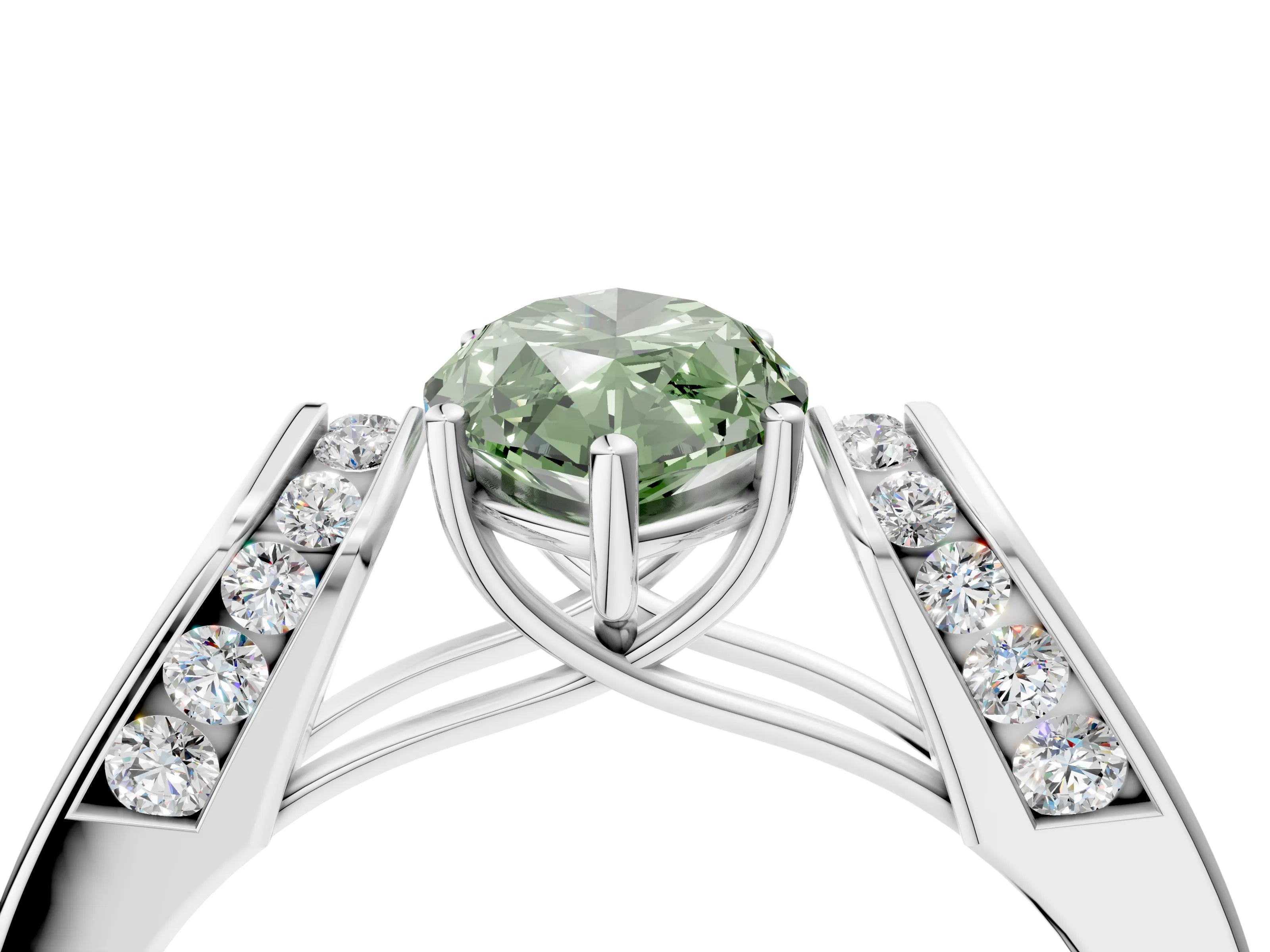 White gold Fancy Green Marquise Cut Cut Diamond Channel Set Solitaire Ring with Four-Prong Setting_64