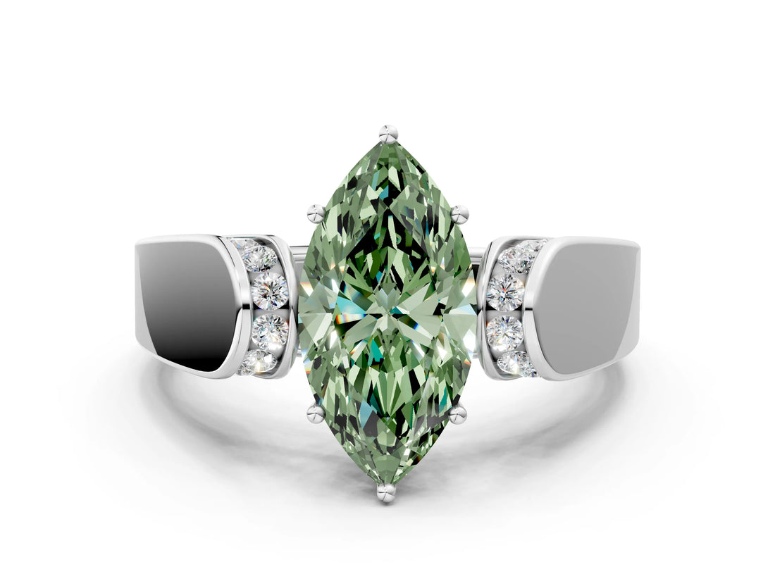 White gold Fancy Green Marquise Cut Cut Diamond Channel Set Solitaire Ring with Four-Prong Setting_83