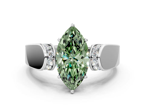 White gold Fancy Green Marquise Cut Cut Diamond Channel Set Solitaire Ring with Four-Prong Setting_83