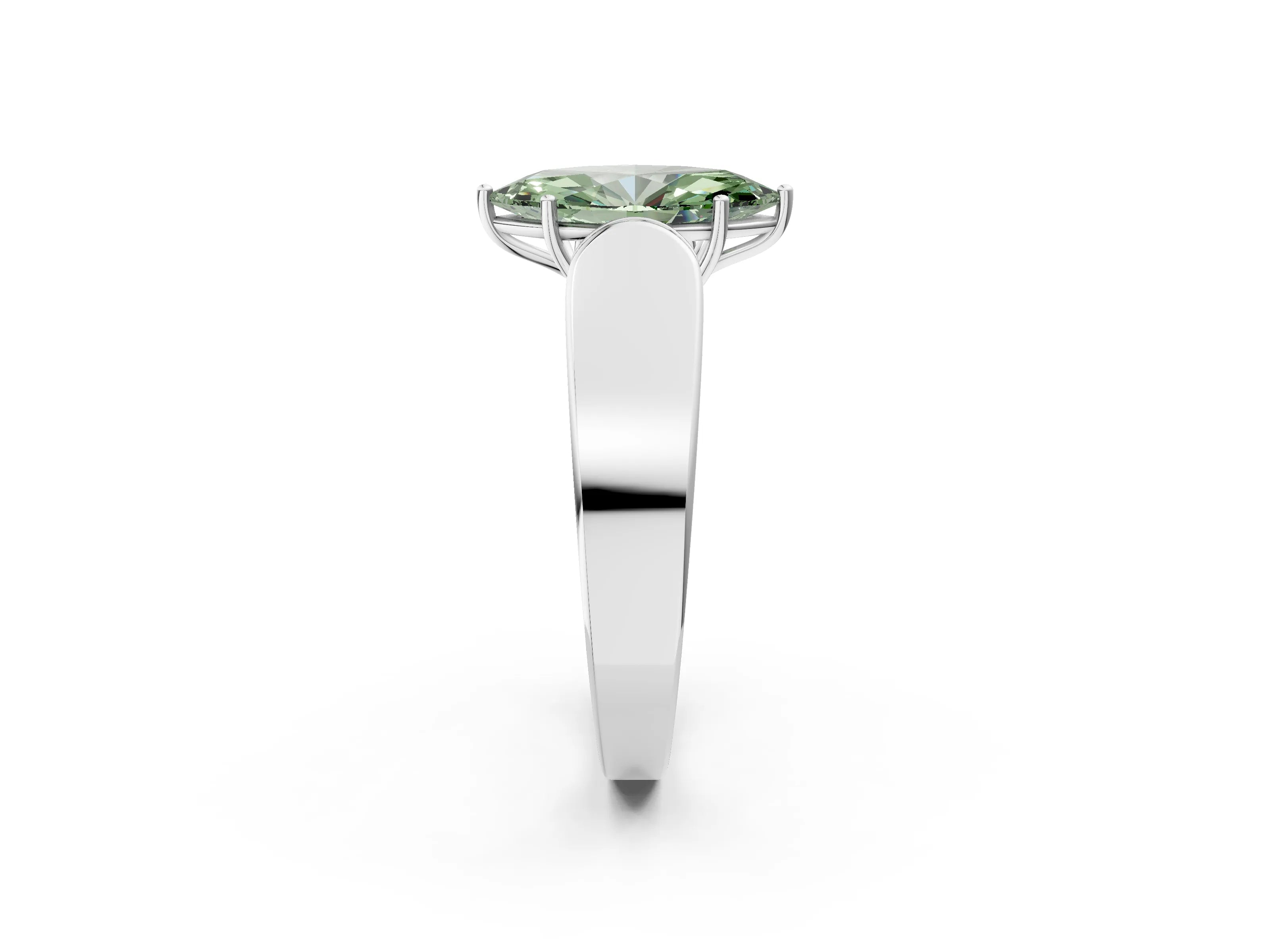 White gold Fancy Green Marquise Cut Cut Diamond Channel Set Solitaire Ring with Four-Prong Setting_85