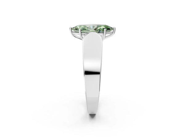 Platinum Fancy Green Marquise Cut Cut Diamond Channel Set Solitaire Ring with Four-Prong Setting
