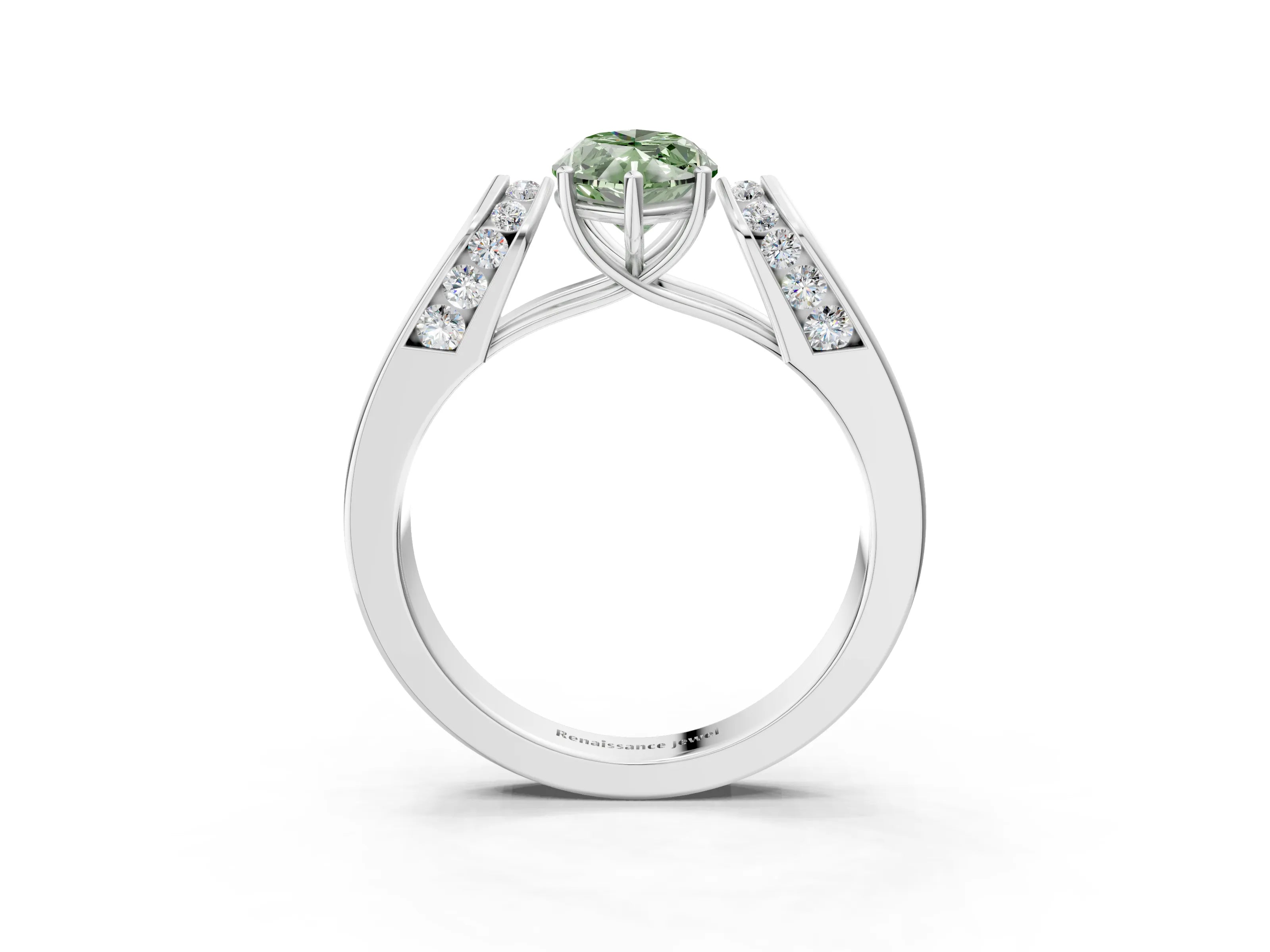White gold Fancy Green Marquise Cut Cut Diamond Channel Set Solitaire Ring with Four-Prong Setting_87