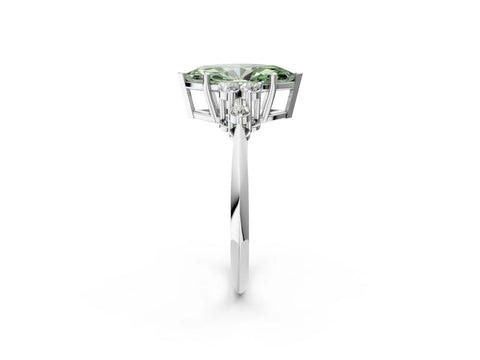 White gold Fancy Green Marquise Cut Cut Diamond Cluster Ring with Solitaire Band and Four-Prong Setting_2