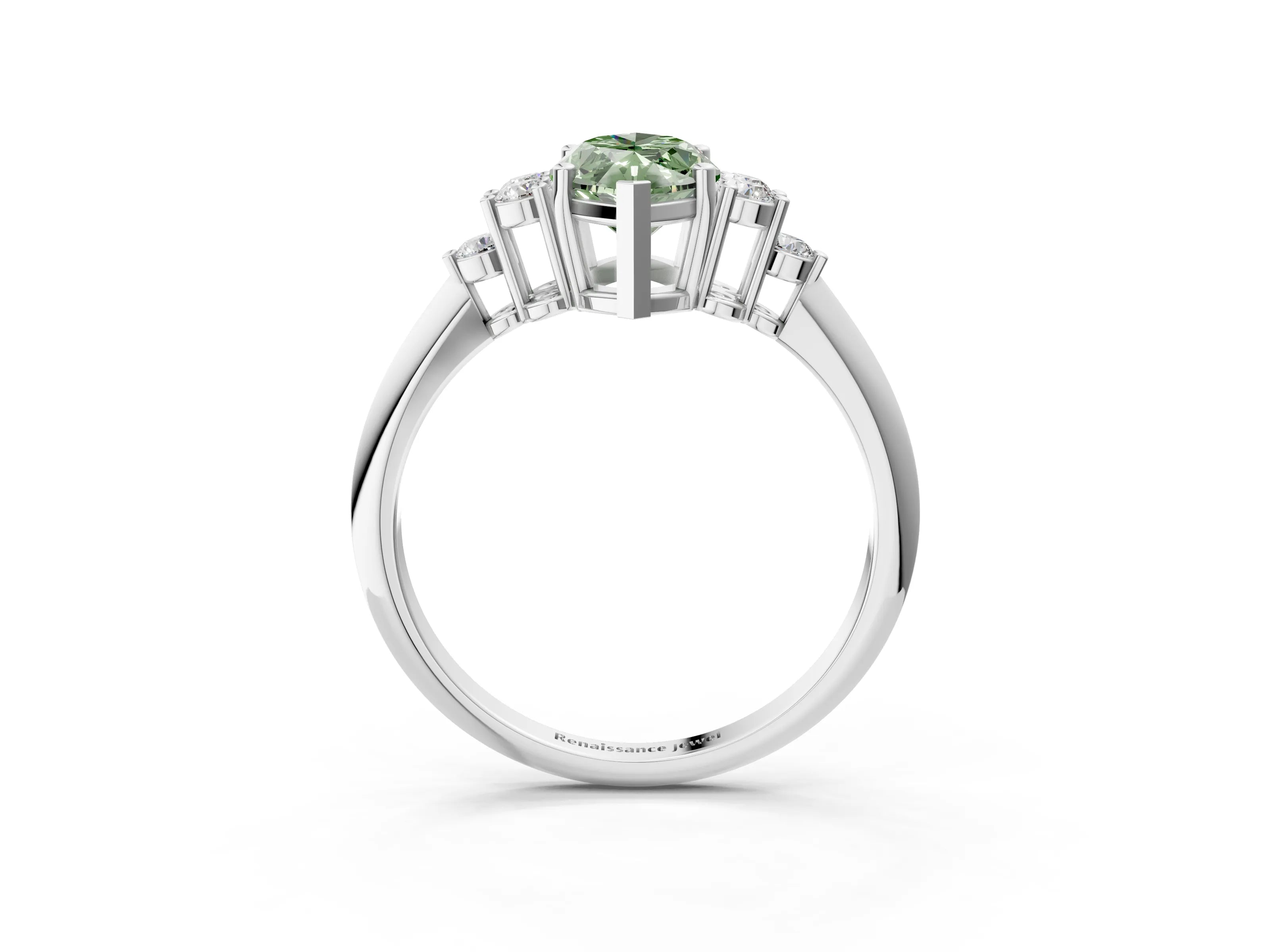 White gold Fancy Green Marquise Cut Cut Diamond Cluster Ring with Solitaire Band and Four-Prong Setting_3