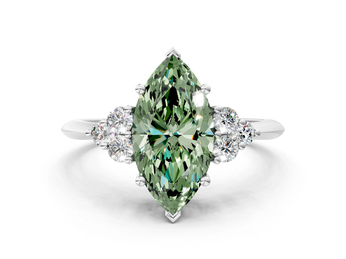White gold Fancy Green Marquise Cut Cut Diamond Cluster Ring with Solitaire Band and Four-Prong Setting_36
