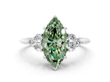 White gold Fancy Green Marquise Cut Cut Diamond Cluster Ring with Solitaire Band and Four-Prong Setting_36