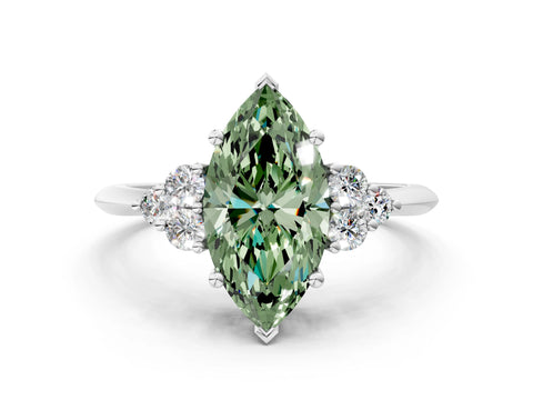 White gold Fancy Green Marquise Cut Cut Diamond Cluster Ring with Solitaire Band and Four-Prong Setting_36