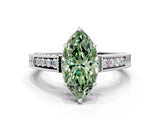 White gold Fancy Green Marquise Cut Cut Diamond Milgrain Pave Band Four-Prong Setting Ring_3
