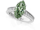 White gold Fancy Green Marquise Cut Cut Diamond Milgrain Pave Band Four-Prong Setting Ring_4