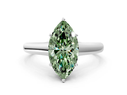 White gold Fancy Green Marquise Cut Cut Diamond Solitaire Engagement Ring with Tapered Plain Band and Four-Prong Setting_12