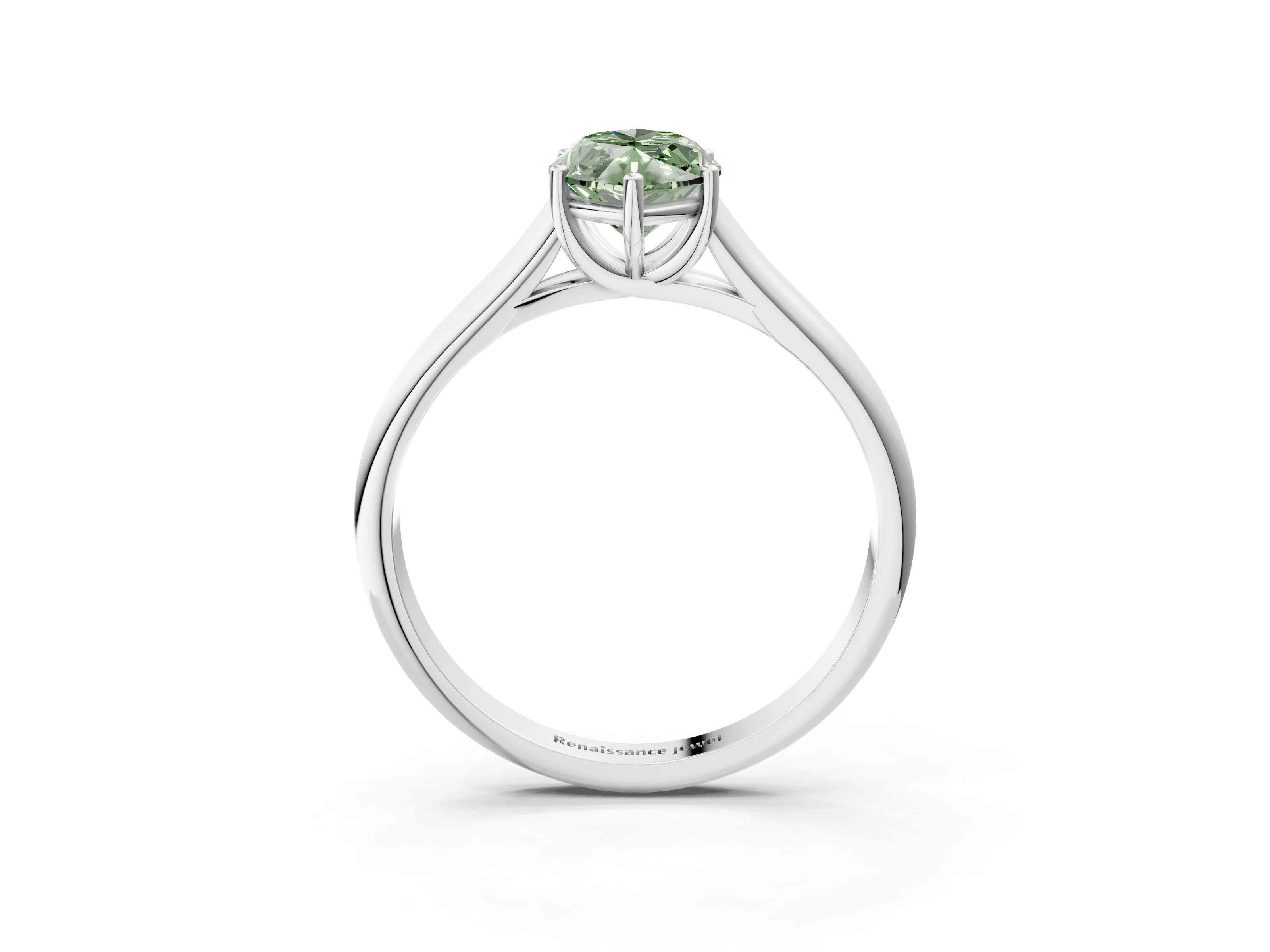 White gold Fancy Green Marquise Cut Cut Diamond Solitaire Engagement Ring with Tapered Plain Band and Four-Prong Setting_15