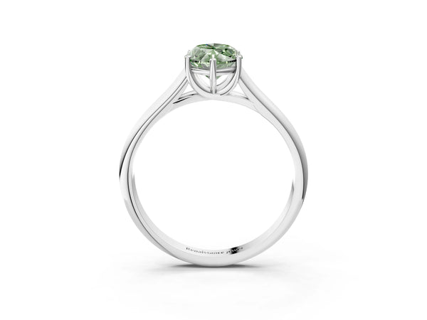 White gold Fancy Green Marquise Cut Cut Diamond Solitaire Engagement Ring with Tapered Plain Band and Four-Prong Setting