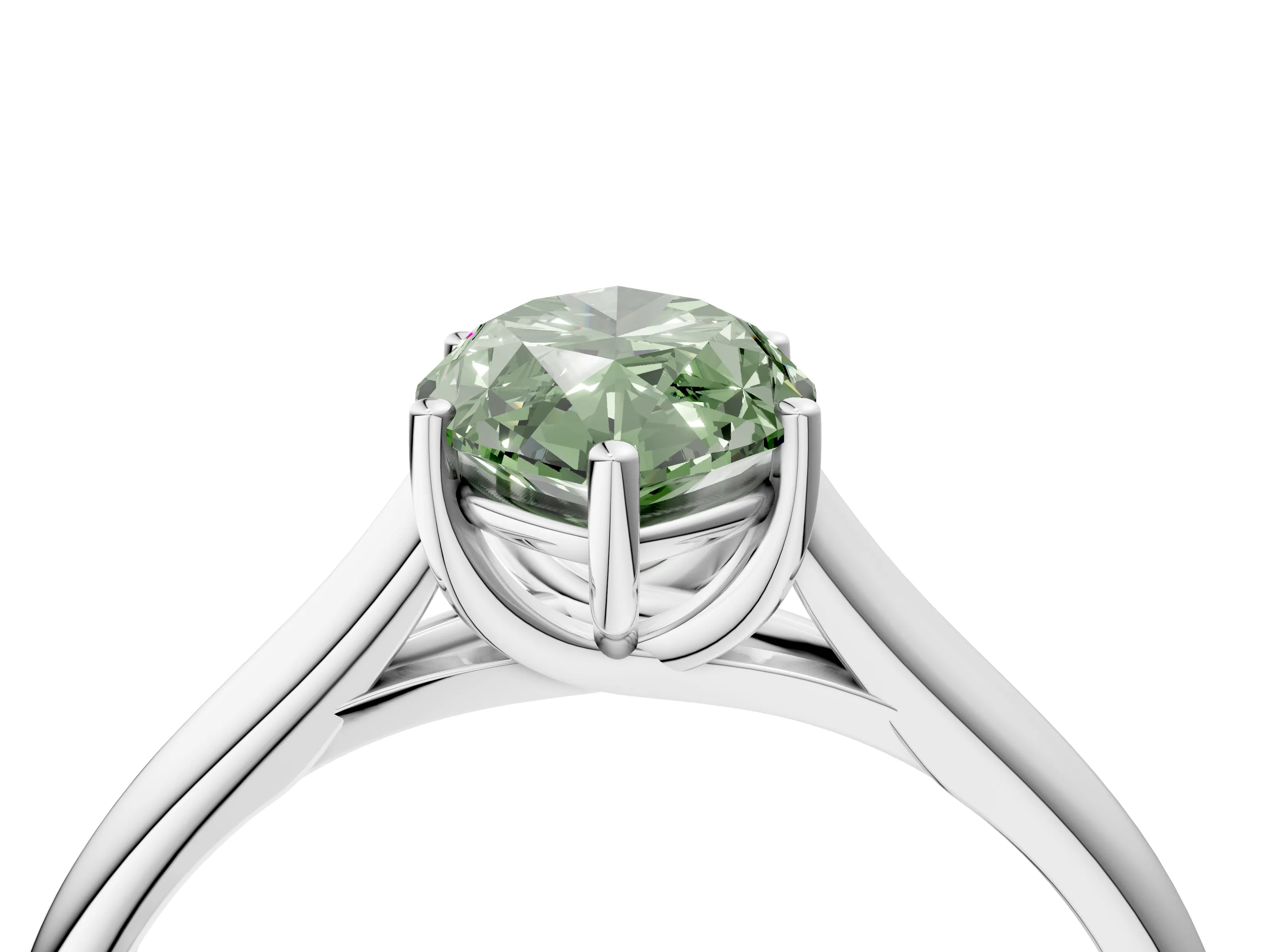 White gold Fancy Green Marquise Cut Cut Diamond Solitaire Engagement Ring with Tapered Plain Band and Four-Prong Setting_16