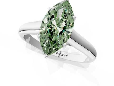 White gold Fancy Green Marquise Cut Cut Diamond Solitaire Engagement Ring with Tapered Plain Band and Four-Prong Setting_1