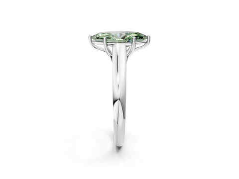 White gold Fancy Green Marquise Cut Cut Diamond Solitaire Engagement Ring with Tapered Plain Band and Four-Prong Setting_2