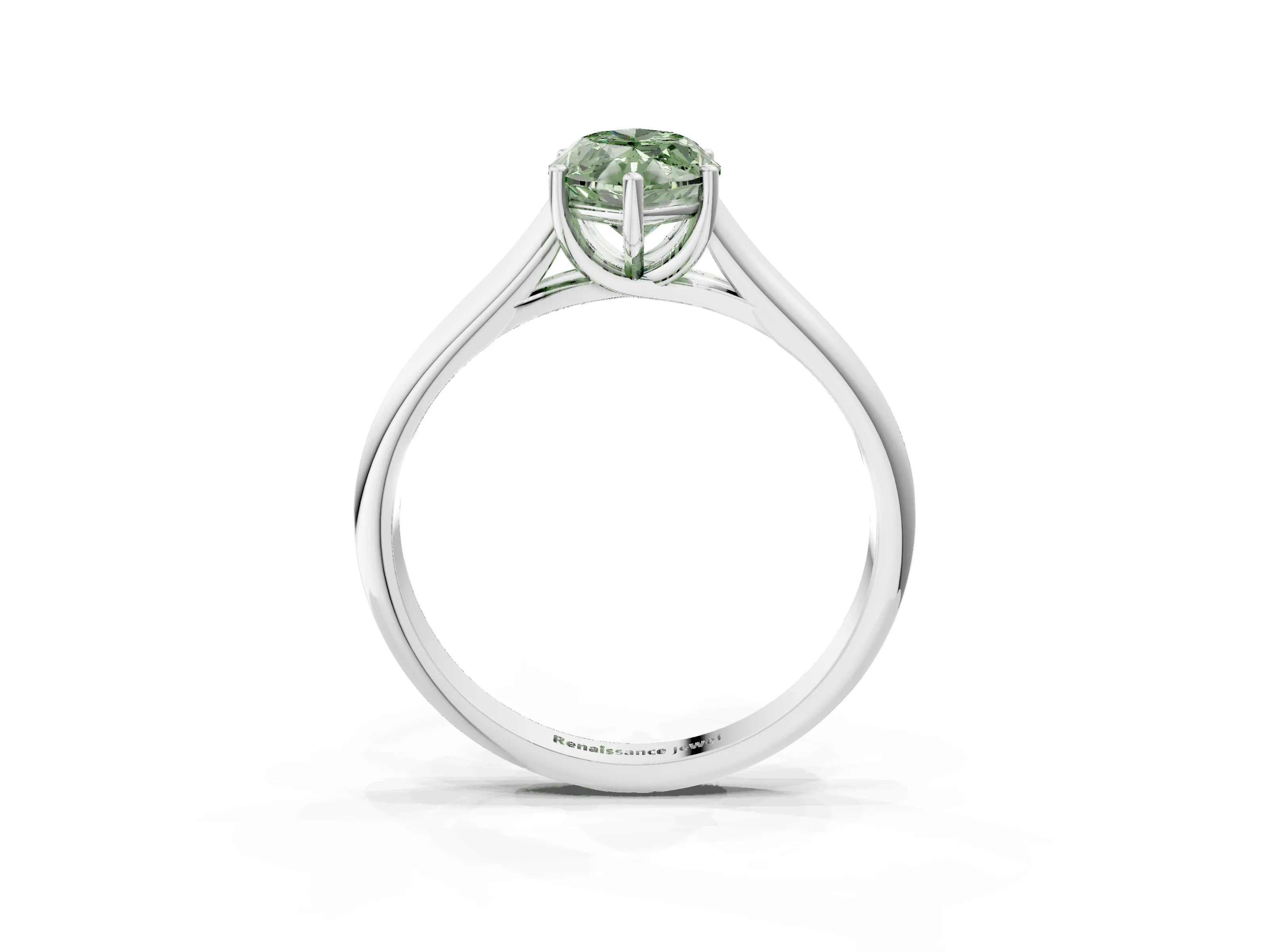 White gold Fancy Green Marquise Cut Cut Diamond Solitaire Engagement Ring with Tapered Plain Band and Four-Prong Setting_3