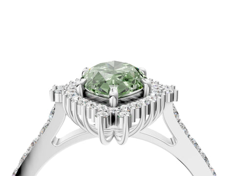 White gold Fancy Green Marquise Cut Cut Diamond Sunburst Halo Engagement Ring with Pavé Band_22