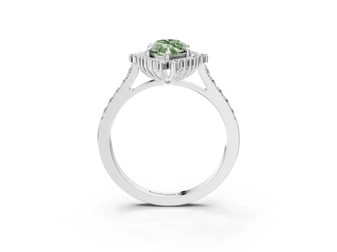 White gold Fancy Green Marquise Cut Cut Diamond Sunburst Halo Engagement Ring with Pavé Band_33