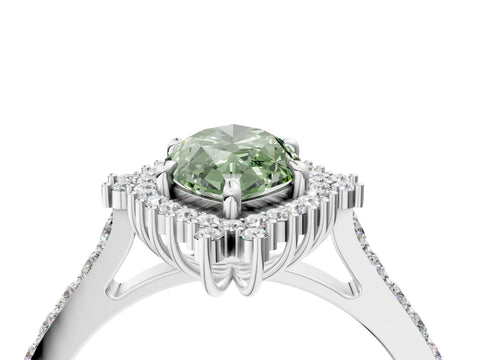 White gold Fancy Green Marquise Cut Cut Diamond Sunburst Halo Engagement Ring with Pavé Band_34