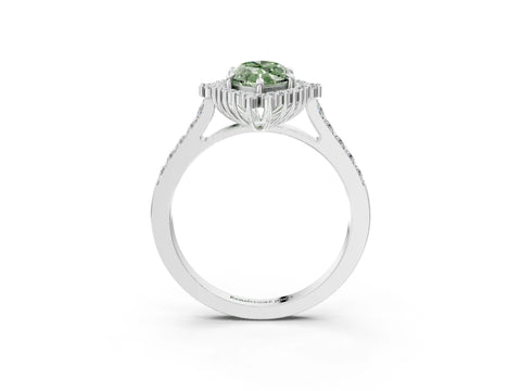 White gold Fancy Green Marquise Cut Cut Diamond Sunburst Halo Engagement Ring with Pavé Band_3