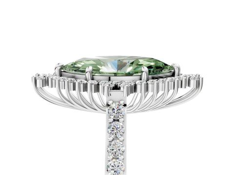 White gold Fancy Green Marquise Cut Cut Diamond Sunburst Halo Engagement Ring with Pavé Band_5