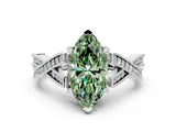 White gold Fancy Green Marquise Cut Cut Diamond Twisted Band with Milgrain Pave Setting and Four-Prong Setting_12