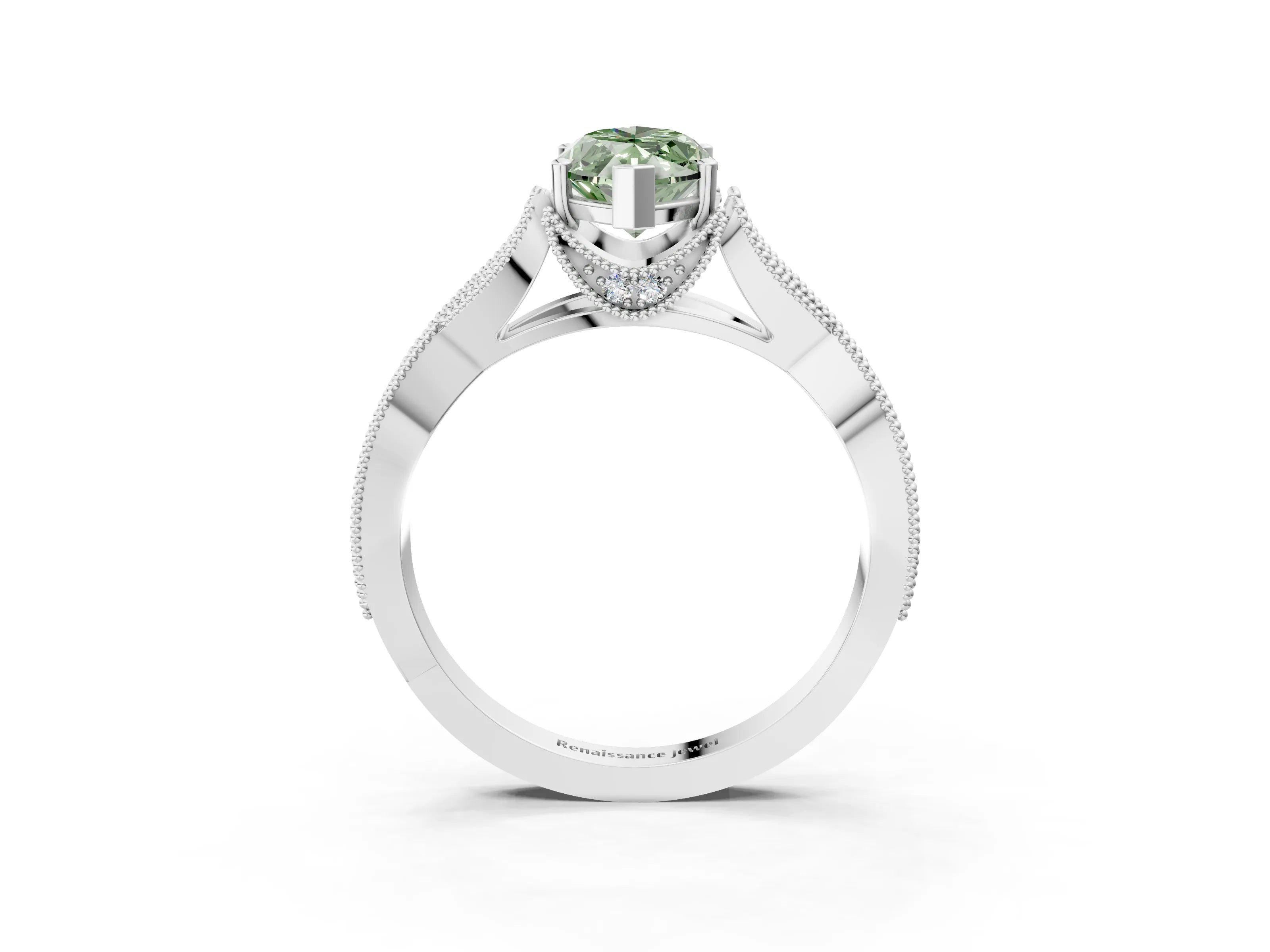 White gold Fancy Green Marquise Cut Cut Diamond Twisted Band with Milgrain Pave Setting and Four-Prong Setting_15