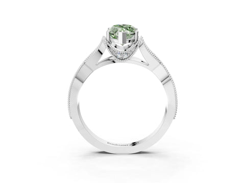 White gold Fancy Green Marquise Cut Cut Diamond Twisted Band with Milgrain Pave Setting and Four-Prong Setting_15