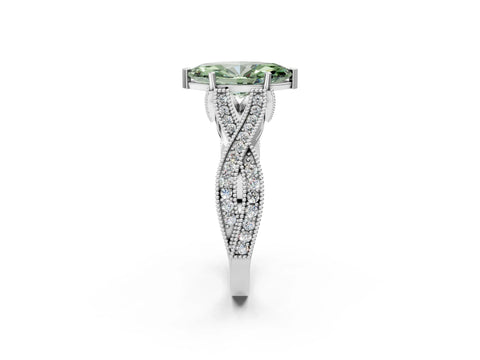 White gold Fancy Green Marquise Cut Cut Diamond Twisted Band with Milgrain Pave Setting and Four-Prong Setting_2