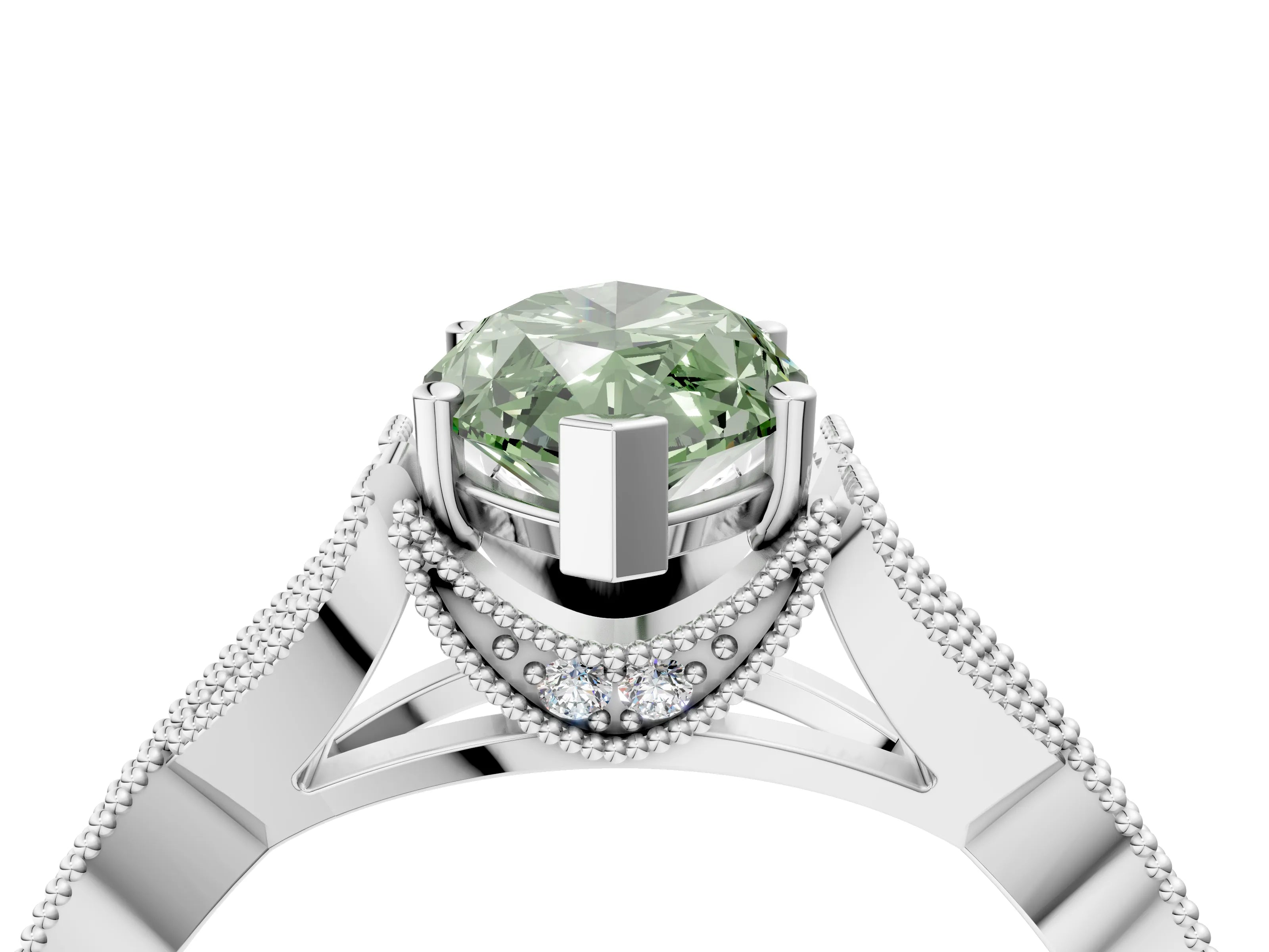 White gold Fancy Green Marquise Cut Cut Diamond Twisted Band with Milgrain Pave Setting and Four-Prong Setting_4