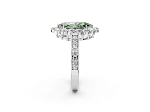 White gold Fancy Green Marquise Cut Cut Halo Diamond Pavé Engagement Ring with Milgrain Detailing_14