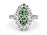 White gold Fancy Green Marquise Cut Cut Halo Diamond Pavé Engagement Ring with Milgrain Detailing_24