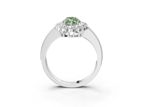 White gold Fancy Green Marquise Cut Cut Halo Diamond Pavé Engagement Ring with Milgrain Detailing_27