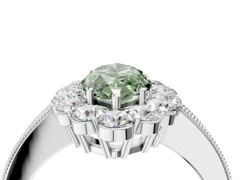 White gold Fancy Green Marquise Cut Cut Halo Diamond Pavé Engagement Ring with Milgrain Detailing_28