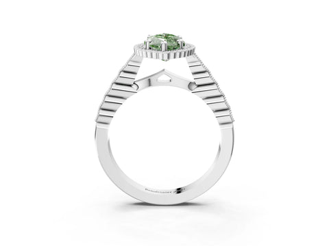 White gold Fancy Green Marquise Cut Cut Halo Pavé Solitaire Ring with Milgrain Band_3