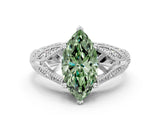 White gold Fancy Green Marquise Cut Cut Milgrain Pave Diamond Engagement Ring with Four-Prong Setting_3