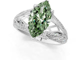 White gold Fancy Green Marquise Cut Cut Milgrain Pave Diamond Engagement Ring with Four-Prong Setting_4