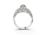White gold Fancy Green Marquise Cut Cut Milgrain Pave Diamond Engagement Ring with Four-Prong Setting_6