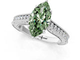 White gold Fancy Green Marquise Cut Cut Pave Band Milgrain Solitaire Ring_1