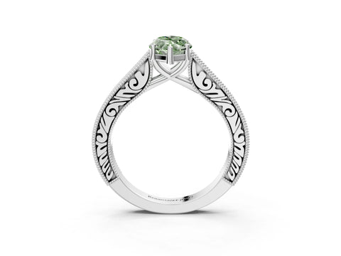 White gold Fancy Green Marquise Cut Cut Pave Band Milgrain Solitaire Ring_3