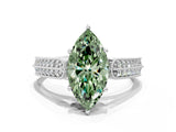 White gold Fancy Green Marquise Cut Cut Pave Split Shank Engagement Ring with Four-Prong Setting