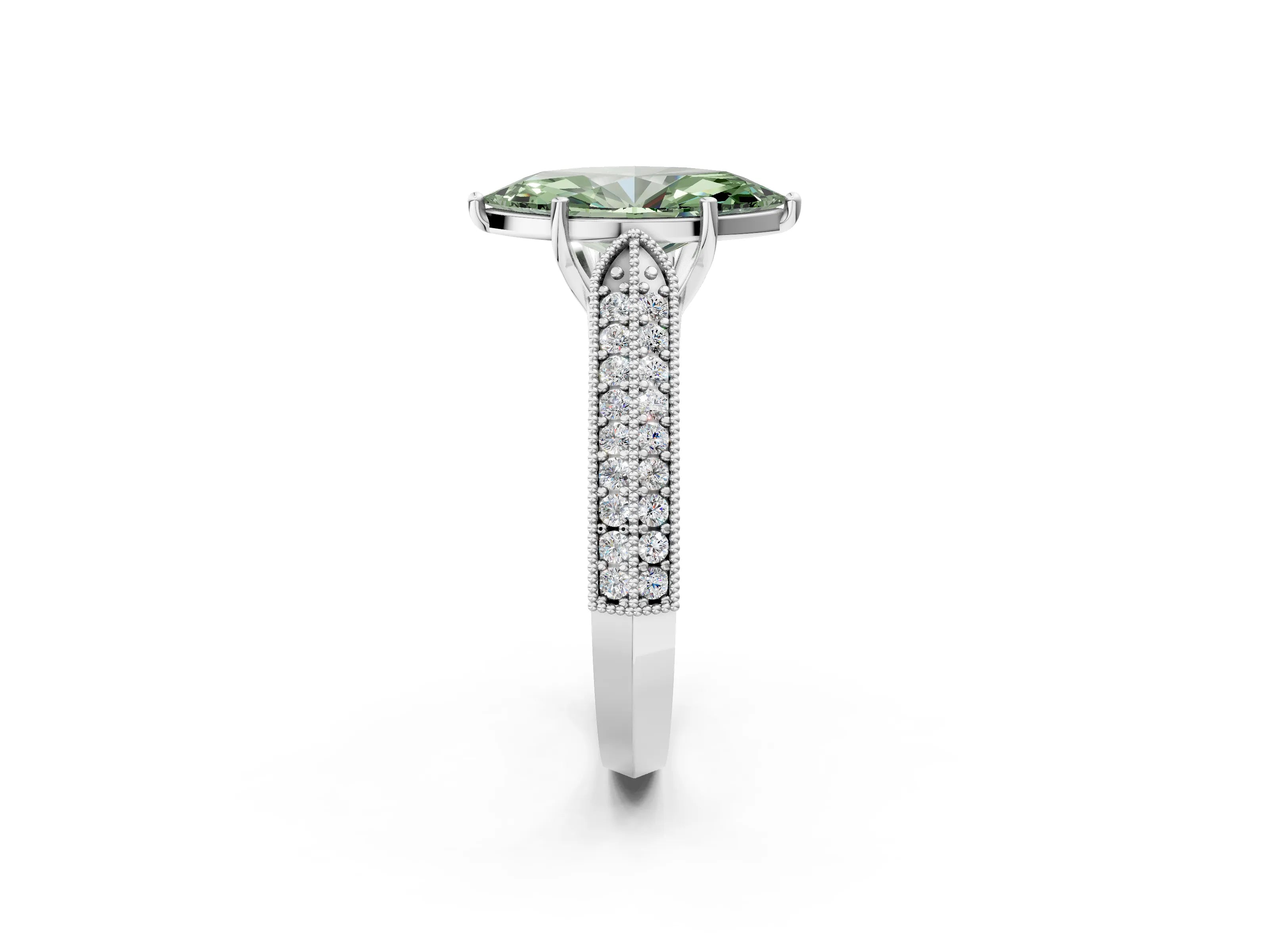 White gold Fancy Green Marquise Cut Cut Pave Split Shank Engagement Ring with Four-Prong Setting_2